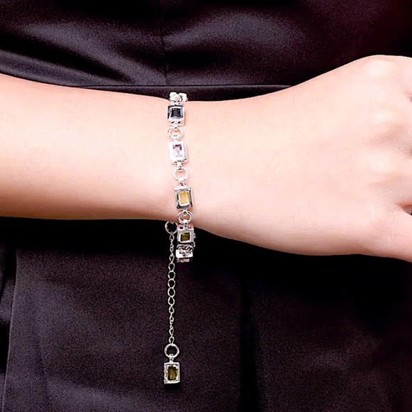 Sterling Silver Multicolor Zircon Gemstone 925 Stamped Bracelet - Picture 4 of 4